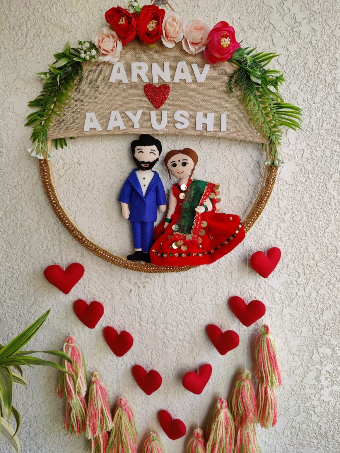 Customizable Couple Felt Hoop with Tassels