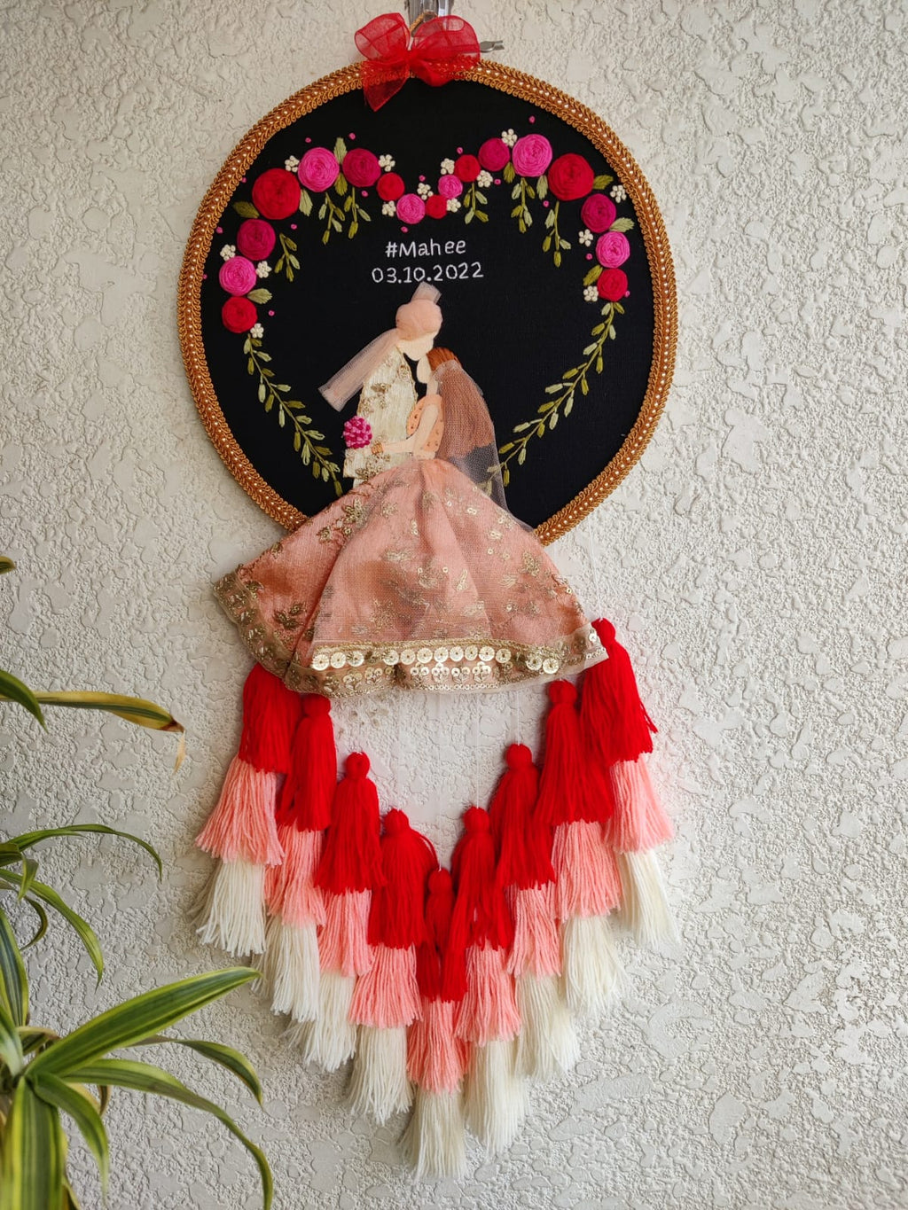 Customizable Couple Embroidered Hoop with Tassels
