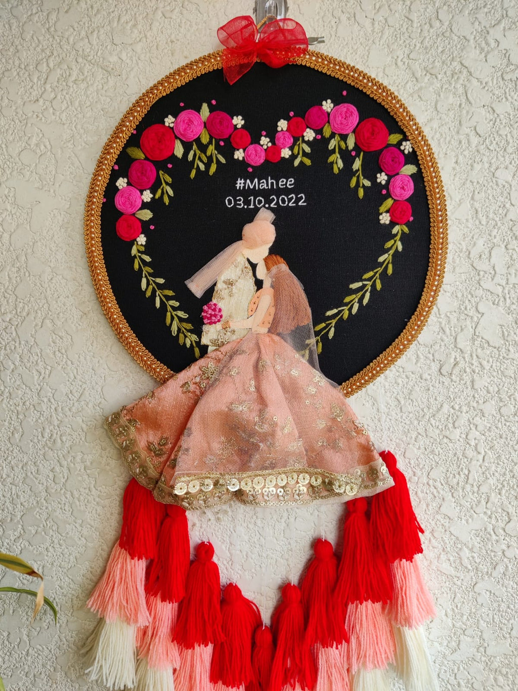 Customizable Couple Embroidered Hoop with Tassels