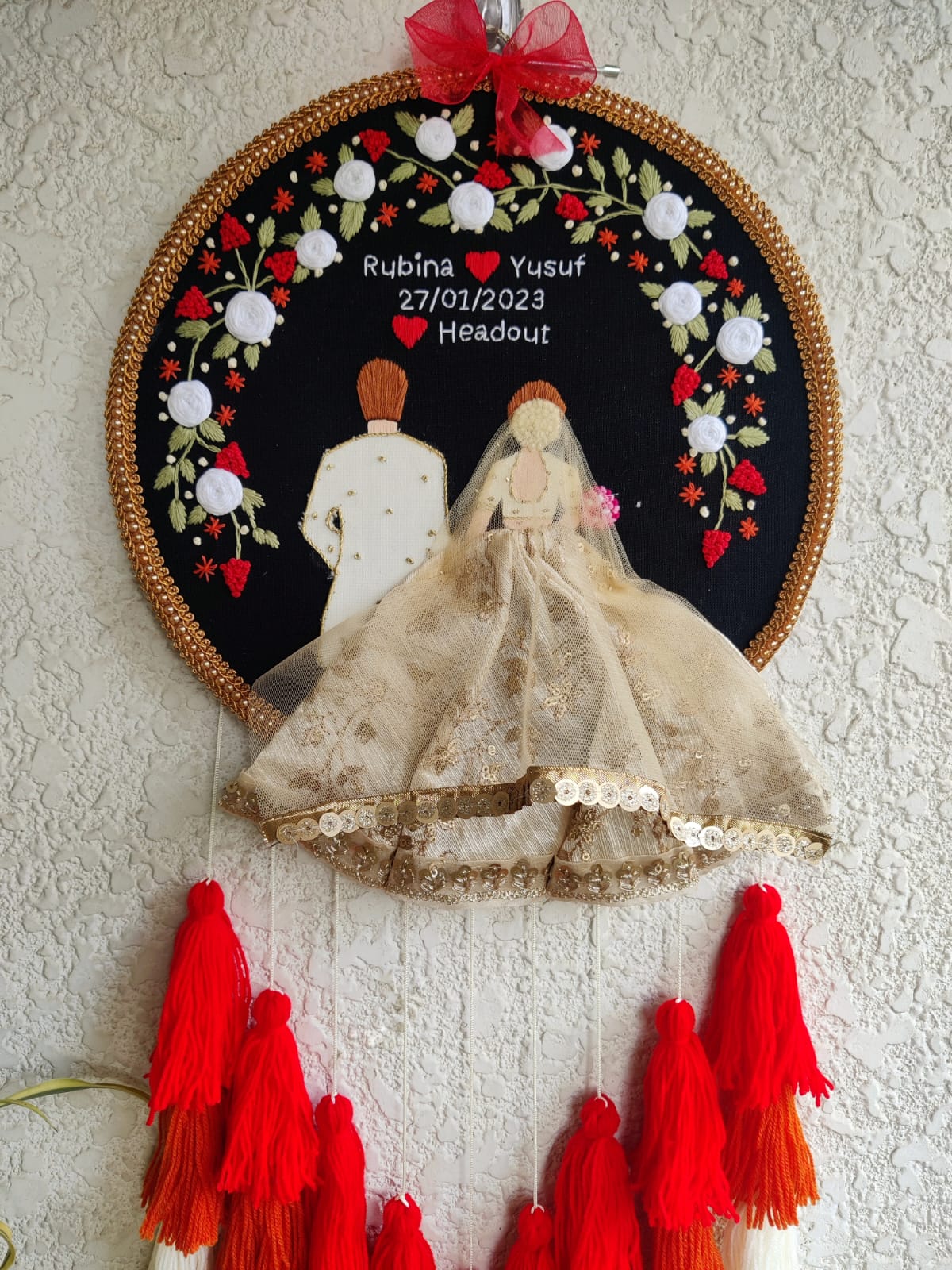 Customizable Couple Embroidered Hoop with Tassels