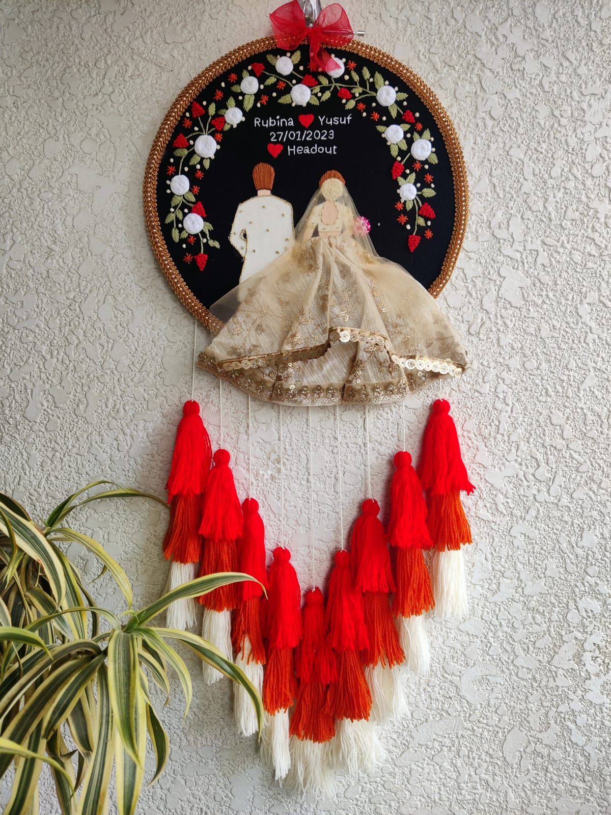 Customizable Couple Embroidered Hoop with Tassels