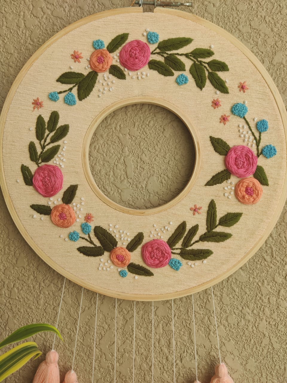 Embroidered Double Hoop Photo Frame With Tassles