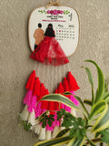 Customizable Bride & Groom Calendar Embroidered Hoop with Tassels