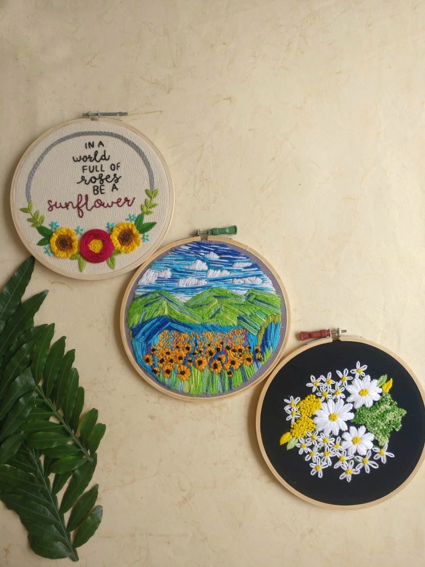 Hand Embroidered Hoop (Set of 3)