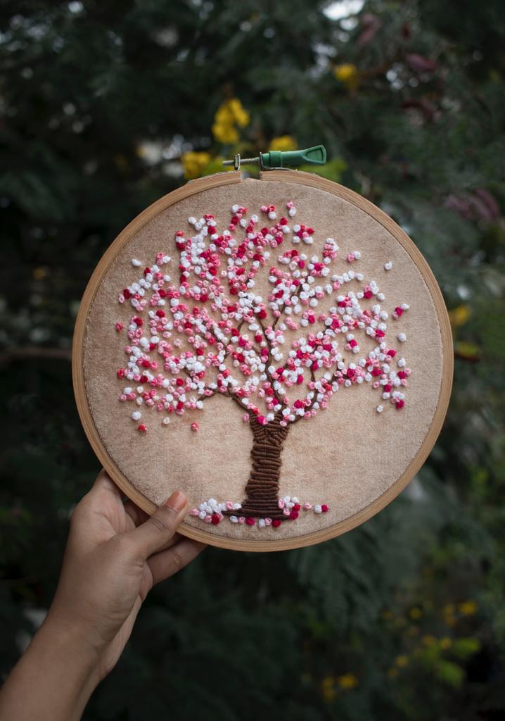 Cherry Blossom Tree Embroidered Hoop - The Tassle Life 
