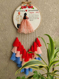 Customizable Bride & Groom Calendar Embroidered Hoop with Tassels