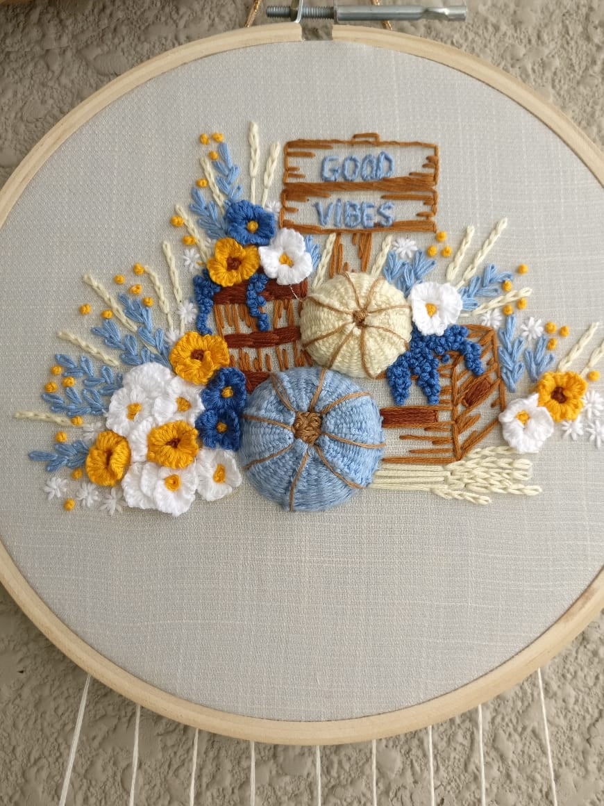 3D Good Vibes FLoral Hand Embroidered Dreamcatcher